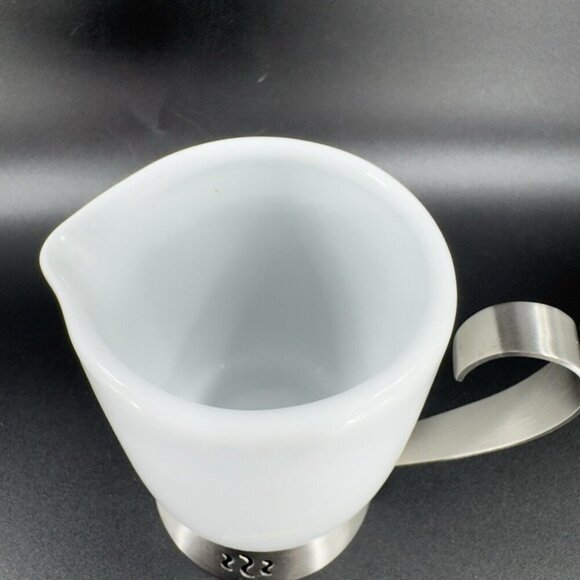 Trudeau Bianca Creamer Milk Jug Pitcher Porcelain and Stainless Steel Handle - Picture 9 of 12